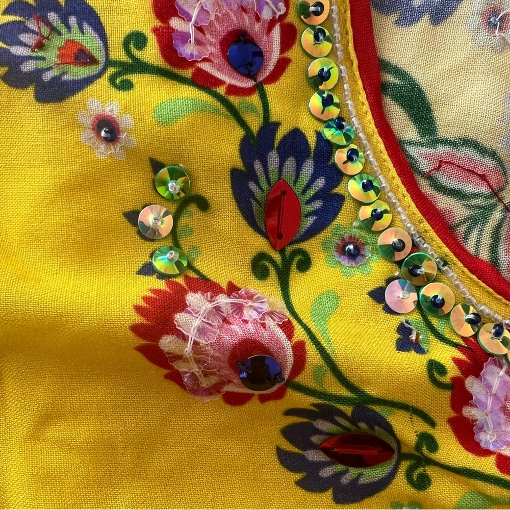 Biba Manish Arora Yellow Kurta Dress Sequined Floral Design Diwali Weddi… - Picture 5 of 11
